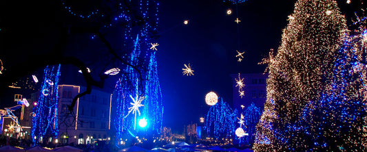 Fotografía de árboles de Navidad en países fríos.