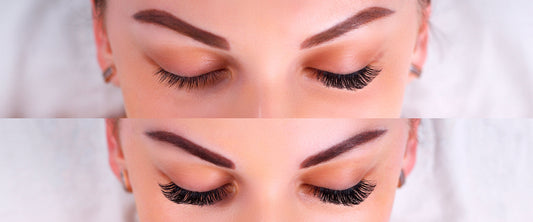 Párpados de una mujer con y sin las pestañas magnéticas 3 second lash.