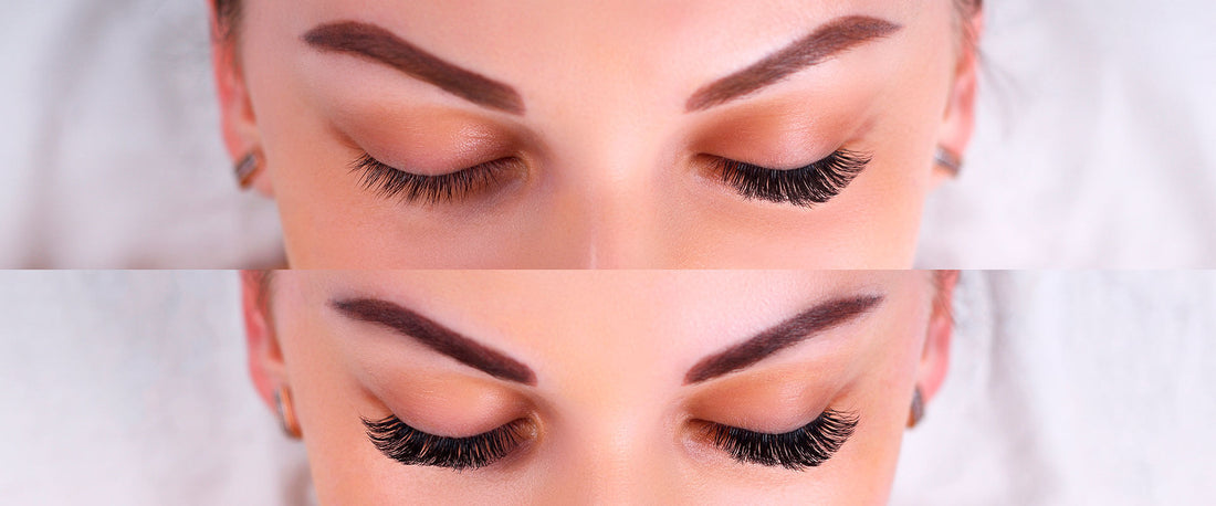 Párpados de una mujer con y sin las pestañas magnéticas 3 second lash.