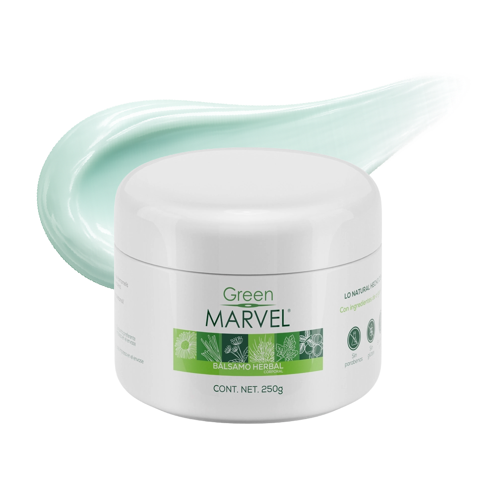 Frasco de Green Marvel bálsamo herbal 250g, vista frontal
