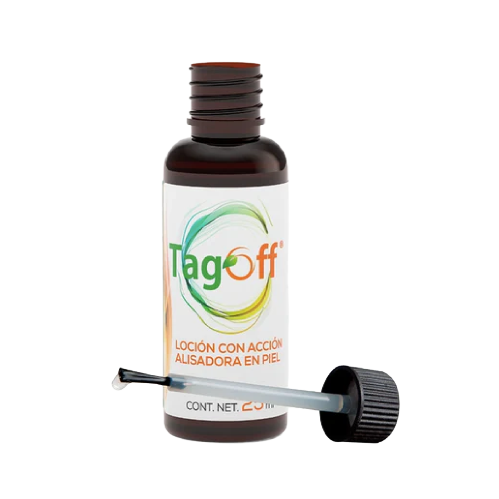 TagOff natural wart removal product in white and green packaging, designed for painless treatment of verrugas.