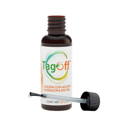 TagOff natural wart removal product in white and green packaging, designed for painless treatment of verrugas.