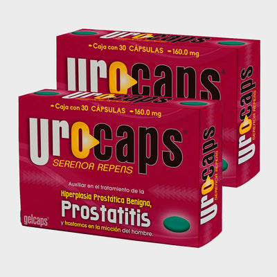 Urocaps supplement capsules in a white bottle, designed to support urinary comfort and reduce discomfort.