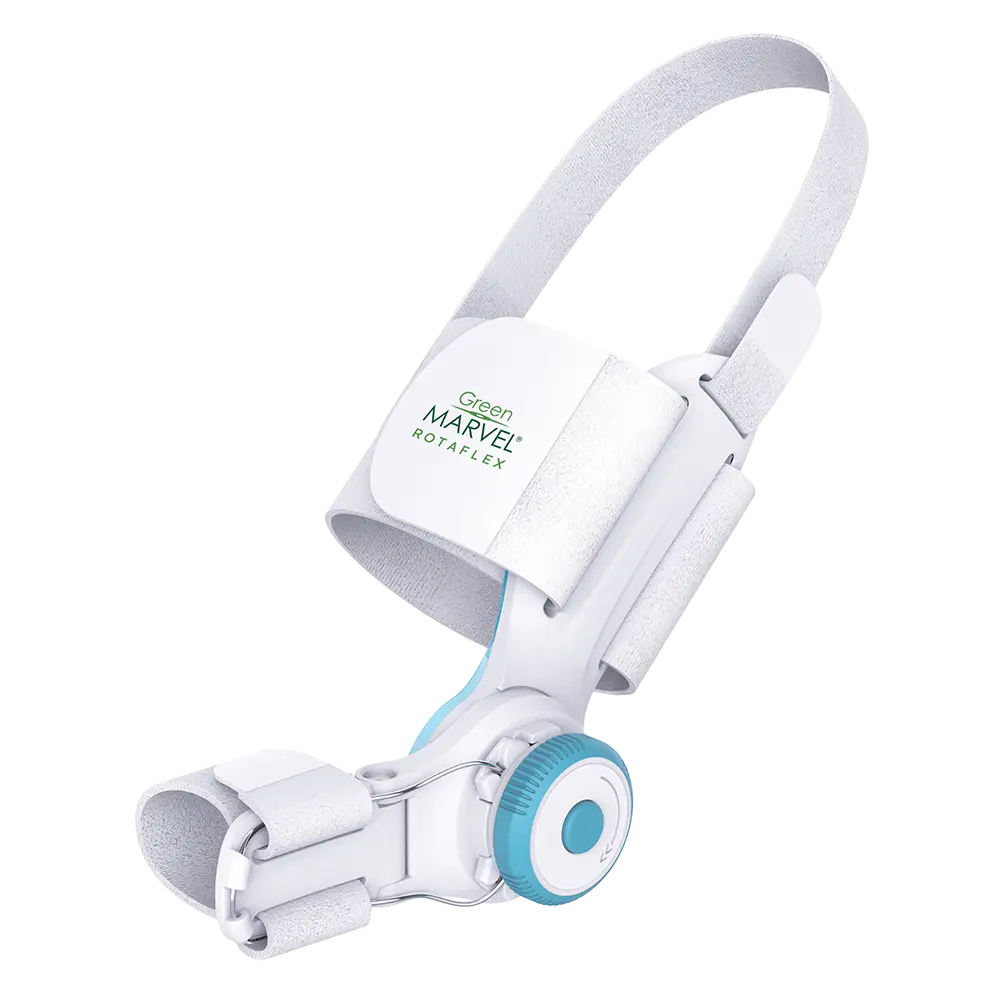Rotaflex Juanetes Corrector in blue, adjustable silicone material designed to relieve bunion discomfort.
